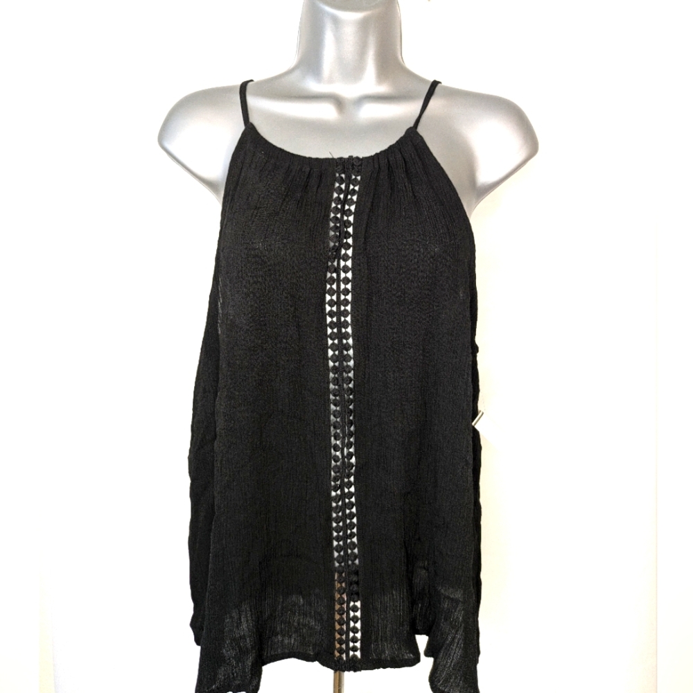 Ambiance Black Sleeveless Blouse with White Accents